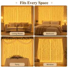 Indoor Hanging LED Curtain String Lights, Battery Operated Twinkle Fairy Lights, Romantic Backdrop Light For Wedding, Bedroom, Christmas, Party Decor - Curtain Lights 5 - View 3