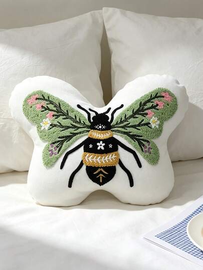 1pc Butterfly And Bee Embroidered Throw Pillow – Floral And Botanical Design – Nordic/Ins-Style Decorative Cushion For Living Room Sofas.