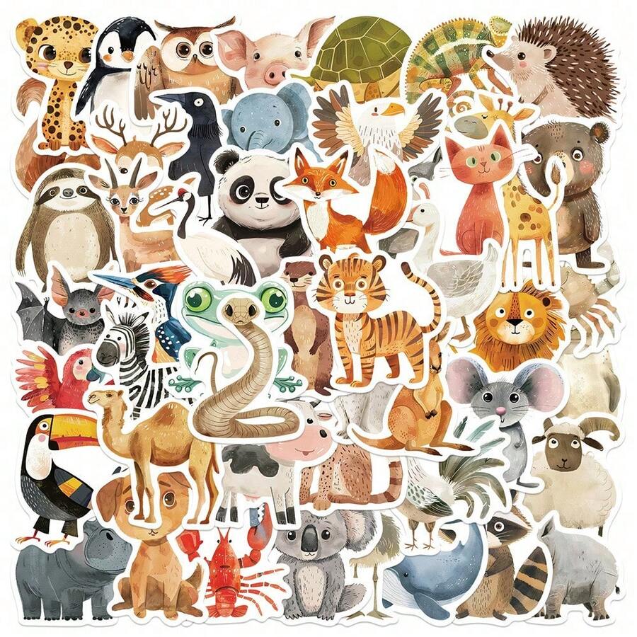 500pcs Cute Cartoon Animal Stickers, Watercolor Animal Stickers, Zoo Stickers, Decorative Stickers, Stationery Stickers, Waterproof Vinyl Stickers, Suitable For Water Bottles, Computers, Laptops, Phones, Luggage, Notebooks, Refrigerators And More - Multicolor - View 1