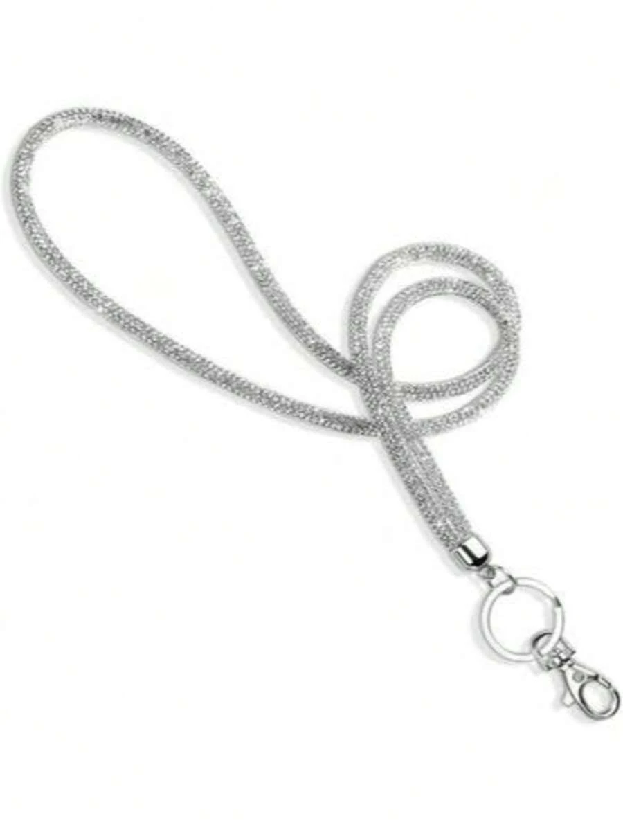 Rhinestone Neck Badge Lanyard, ID Card And Key Belt Rhinestone Office Lanyard, 31.5 Inch (About 80cm) Shiny Neck Belt, With Metal Buckle And Key Ring, Crystal Lanyard, ID Card, Key Belt (White) - A - View 1