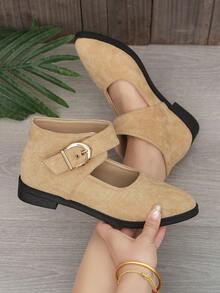 Women's Fashion Pointed Toe Plus Size Beige Suede Hollow Buckle Ankle Boots & Ankle Boots, Spring Autumn - Beige - View 2