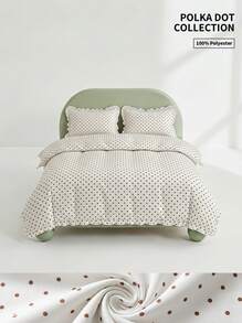 Veyra Day 3pcs Ruffled Duvet Cover Set - Soft Polyester Polka Dot Bedding Set, Aesthetic Cottagecore Dot Quilt Cover With Ruffle Fringe Trim, 1 Duvet Cover + 2 Pillowcases (No Sheet & No Insert) - Blue - View 1