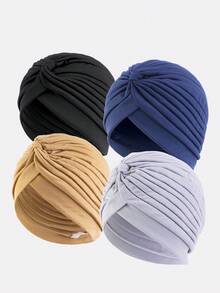 4PCS Women's Headscarf Hat Headwrap Hat Polyester Breathable Hat Suitable For Daily Use - Multicolor - View 1