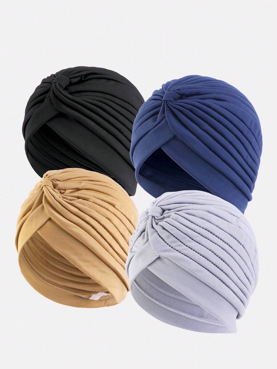 4PCS Women's Headscarf Hat Headwrap Hat Polyester Breathable Hat Suitable For Daily Use - Multicolor - View 1