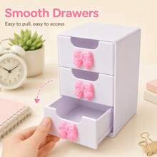 1pc Compact Drawer Organizer Set (Bow + Storage Box), Cute Bow Jewelry Box, Desktop Makeup Jewelry Stationery Organizer, Suitable For Bedroom, Office, Room Decor, Desktop Storage, Bathroom Storage, Home Decor - Multicolor - View 10
