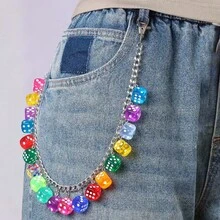 1pc Lucky Colorful Dice Waist Chain Fashion Unisex Luxury Accessory Hip Hop Keychain, Lightweight Multifunctional. Pendant Accessory Decoration Unisex. - Multicolor - View 2