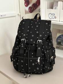 A Minimalist Large Capacity Multi-Pocket Striped Backpack - Black - View 7