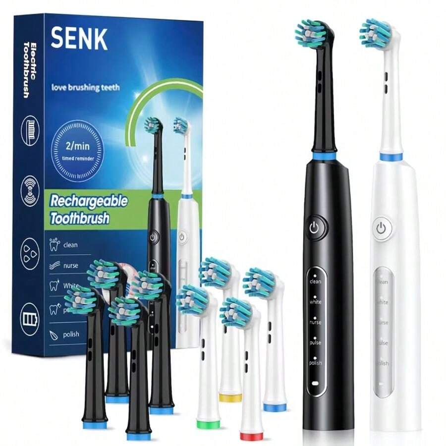 SENK Adult Rechargeable Electric Toothbrush With Type-C Charging Cable, Fully Intelligent Rotating Cleaning Device And Deep Cleaning Soft Bristles. 600mAh Battery Life, IP67 Waterproof Rating - Multicolor - View 1