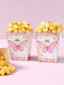 20pcs Pink Butterfly Crown Pattern Popcorn Boxes, Paper Packaging Boxes For Fries, Candy, Snacks, Birthday Party, Wedding Banquet, Graduation Party, Valentine's Day, Mother's Day, New Year Dessert Table Decoration, Multi-Purpose Snack Container, Fries Box, Candy Storage Box, Dessert Baking Packaging Container, Party Gift Packaging Box, Table Atmosphere Decoration Prop, Party Snack Storage Container, Baking Bread Packaging Box, Holiday Gift Packaging Ornament, Party Decoration Supplies - Multiple Styles - View 3