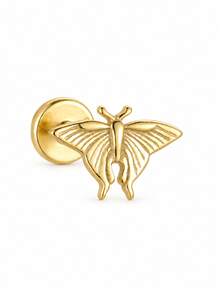 EleRunis 1pc 925 Sterling Silver Insect Halloween Pumpkin Bat Beetle Moth Flat Back Labret Stud Earring, Suitable For Earlobe, Ear Cartilage, Conch, Lip, Helix, Threaded Piercing Jewelry - Gold - View 24