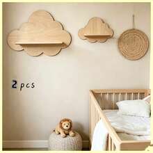 2D Flat, 3pcs Wooden Cloud Floating Wall Shelf - Natural Wood Color Wall Storage Rack (Suitable For Living Room, Bedroom) - Plant/Book/Toy Decor Shelf - Easy Installation Modern Home Decor - Multicolor - View 10