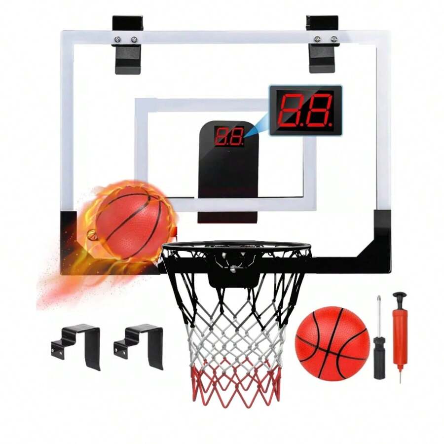 16cm Diameter Basketball Backboard With Electronic Score Counter, Basketball Hoop, Professional Basketball Rim For Kids And Adults, Includes Mini Ball - Black - View 1