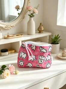 Tas Kosmetik Katun Motif Hewan Lucu, Dompet Resleting Motif Gajah dan Kucing, Dompet Koin Kecil, Tas Penyimpanan Lipstik, Earphone, dan Perhiasan, Tas Kosmetik Mini - MultiWarna - View 14