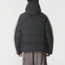 Adidas Men's Striped Down Puffer Jacket With Zipper, Windproof And Warm - Black - View 4