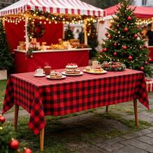 3 Packs/1-Pack Red And Black Checkered Tablecloth, Disposable Plastic Buffalo Check Tablecloth 54*108 Inches Red Tablecloth Rectangular For Picnic, Birthday, Christmas, New Year Holiday Party Decoration - Black and Red - View 3