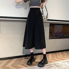 女款高腰中長款垂墜 A 字裙 - 黑色 - 查看 4