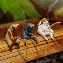 Mini Fishing Cat Figurine, Outdoor Garden Decor, Fish Tank Landscape, Cat Desktop Ornament, Living Room Leisure Cat - Cat Fishing - View 4