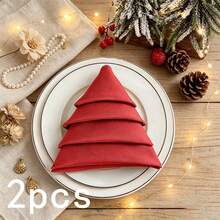 1/2/6pcs Christmas Red & Green Fabric Napkins, Foldable Christmas Tree Shaped Napkins, Holiday Party Table Decor Napkins - Multicolor - View 16