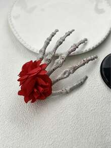 1PC Halloween Rose Skull Hand Hair Clip, Gothic Style Bone Hand Hair Accessory, Dark Exaggerated Ghost Claw Decorative Ornament - Multicolor - View 3
