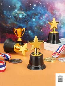 20/12pcs Graduation Gifts Mini Gold Star-Shaped Plastic Trophy, Perfect For Back-To-School Season, Graduation Gifts,Sports Events, And Award Ceremonies. Made Of Plastic, This Star-Shaped Trophy Is Ideal For Awards, Five-Pointed Star Trophies 6/3/1pc - Multicolor - View 8