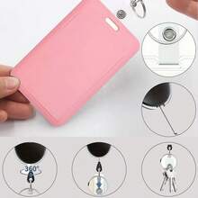 Pink ID Card Holder With Retractable Badge Reel Clip, Anti-Theft Card Sleeve, Pink Thumb Slot Hard Plastic Card Protector, Expandable ID Card Holder, Medical Insurance Card Protector, Waterproof Medical Card/Social Security Card Protector, Transit Card Holder - Pink - View 5