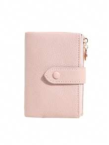 New Women's Short Wallet, Lychee Texture, Snap Flap, Side Zipper Coin Pocket, Multi-Card Slot Large Capacity, Portable Compact, Fashionable Versatile Women's Purse Card Holder - Multicolor - View 13
