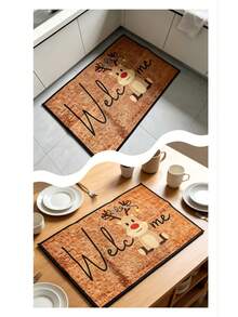1pc Lightweight Crystal Velvet Rug, Christmas Reindeer Cartoon Welcome Mat, Non-Slip Machine Washable Quick Dry Floor Mat, Indoor Outdoor Use For Hallway Kitchen Bedroom Bathroom, Multiple Sizes, Christmas Halloween Thanksgiving Fall Home Decor - Multicolor - View 17
