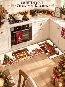 1/2pcs Christmas Floor Mat, Vintage Diatomaceous Earth Mat, Christmas Gift Pattern, Super Absorbent, Non-Slip, Perfect For Bathroom, Kitchen And Dining Room, Quick Dry, Ideal Home Decor And Bathroom Mat Gift - Multicolor - View 5