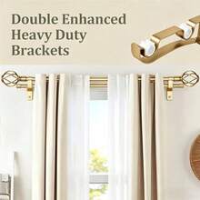 1 Set Double Rod Curtain Rod Kit, Metal Adjustable Splice Double Rod Curtain Rod Set, Suitable For Windows, Comes With Brackets, Perfect For Bathroom, Bedroom And Living Room Blackout Curtains (Gold) - American Style Double Rod - Gold - View 6