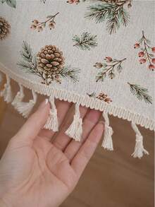 1pc Christmas Winter Minimalist Pine Branch Berry Pine Cone Pattern Polyester Cotton Lace Tablecloth, Stain-Resistant With Tassel Fringe, Suitable For Square/Round Tables, Kitchen, Dining Table, Coffee Table, TV Stand, Entryway, Party Holiday Decor, Home Decor, Christmas Gathering - Multicolor - View 6