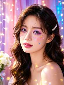 1pc Assorted Size Round Rhinestone Face Stickers, Pink Gold Dual-Color Acrylic Glitter Gems With Self-Adhesive Backing, Facial & Eye Decoration Stickers With Exclusive Tweezers - Multicolor - View 2