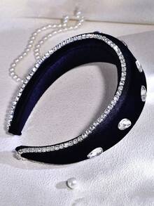 1pc Shiny Black Rhinestone Headband Fashion Bridal Hair Accessory For Wedding Party Casual Outing Date Women - Black - View 5