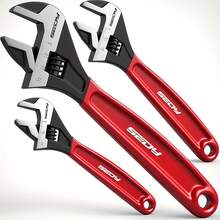 SEDY 3 Pieces Adjustable Wrench Set, Includes: 6", 8", 10" Pipe Wrenches, Wide Mouth Black Oxide Treated Wrenches, With Cushioned Handles, Laser Etched, Metric And Imperial Scales, CR-V Steel Material, Suitable For Professional Use - A - View 4