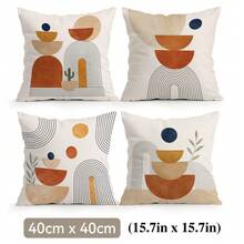 4pcs Bohemian Abstract Geometric Throw Pillow Covers, Minimalist Leaf & Cactus Print Pattern, Single-Sided Printed Pillow/Cushion Covers, Multi-Scene Decorative Pillow Covers Suitable For Living Room, Sofa, Bedroom, Pillow Inserts Not Included - Multicolor - View 12