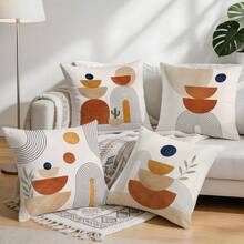 4pcs Bohemian Abstract Geometric Throw Pillow Covers, Minimalist Leaf & Cactus Print Pattern, Single-Sided Printed Pillow/Cushion Covers, Multi-Scene Decorative Pillow Covers Suitable For Living Room, Sofa, Bedroom, Pillow Inserts Not Included - Multicolor - View 9