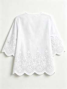 Fashionable Lace V-Neck 3/4 Sleeve Blouse, Spring/Summer New Arrival White - White - View 4