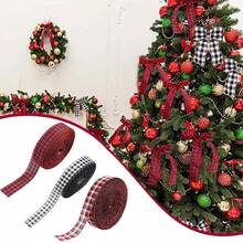 Roll Christmas Plaid Linen Decorative Ribbon/Christmas Tree Red & Green Bow Linen Ribbon/Christmas Gift Wrapping Burlap Ribbon - Multicolor - View 3
