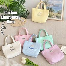 Personalized Solid Color Quilted Mini Tote Bag, Small Top Handle Handbag, Portable Lipstick Keys Umbrella Storage Bag, Lightweight Lunch Bento Pouch - Multicolor - View 1