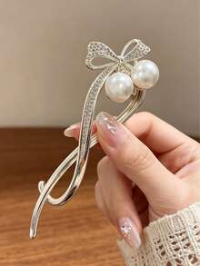 1 buah Jepit Rambut Putar Pita Mutiara Rhinestone, Aksesori Rambut Sanggul Elegan Premium untuk Wanita, Pernikahan dan Perjamuan - MultiWarna - View 2