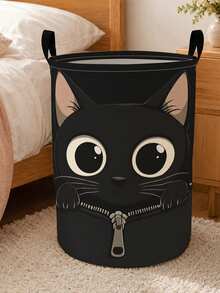 Large Capacity Foldable Cat Laundry Basket With Handle - Cute Tabby Cat Face Storage Bin, Dirty Clothes Organizer, Portable Polyester Storage Bag, Suitable For Bedroom, Dorm, Room - Space-Saving Laundry Basket, Essential Home Helper - Multicolor - View 2