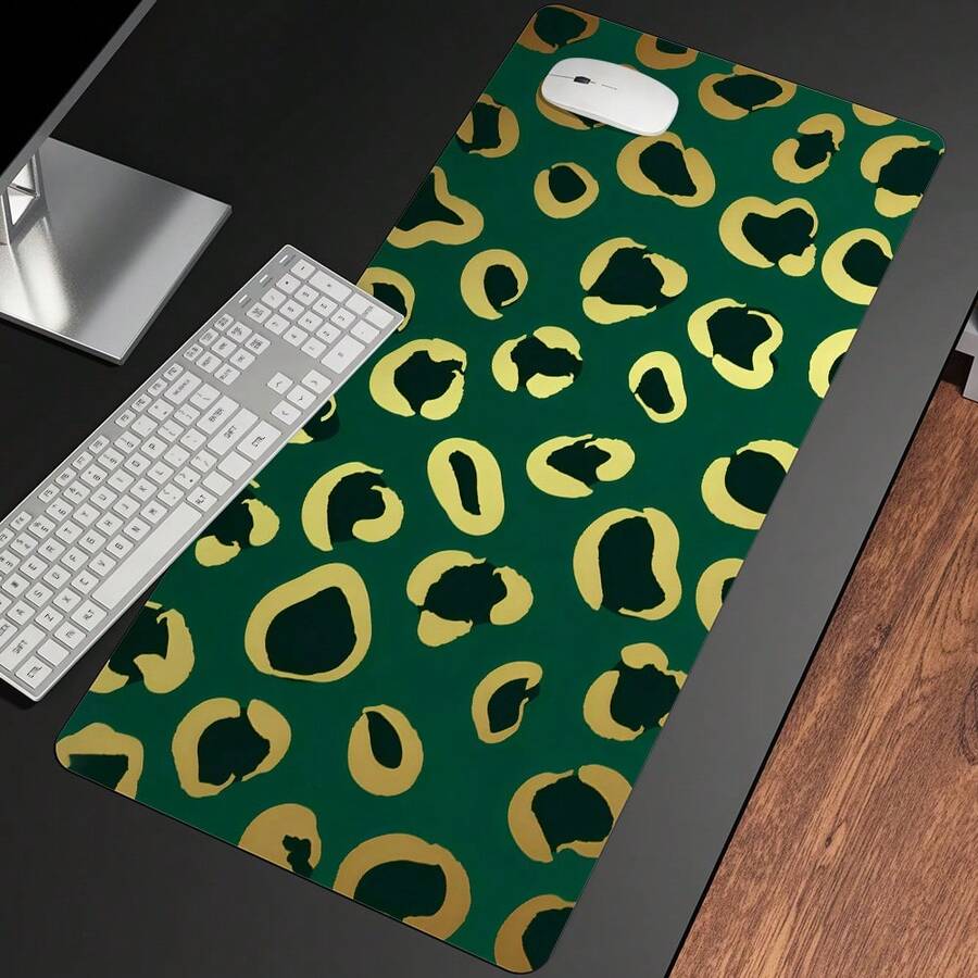 Large Gaming Mouse Pad, Computer Mouse Mat, Funny Desk Pad Protector Decoration, Big Cute Desk Pad, Non-Slip Base Luxury Green Gold Leopard - View 1