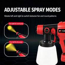 TORPOW Cordless HVLP Paint Sprayer, 800ml Large Capacity Handheld Electric Paint Spray Gun, Adjustable Spray Pattern, Suitable For Walls, Furniture, Cars And DIY Painting - Red - View 3