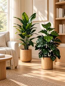 2/1 PC Artificial Large Leaf Plant In Pot, Faux Greenery Decorative Tree For Indoor Home Decor, Living Room, Bedroom, Office, Entryway, Shelf And Corner Display, Lifelike Broadleaf Fake Plant Accent For Modern Farmhouse, Hotel, Wedding, Photo Styling - Multicolor - View 5