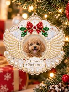 Custom DIY 3D Pearl Painting Pet Ornament, Personalized Photo Text Angel Wings Hanging Decor, My First Christmas Diamond Art Keepsake For Dog Cat Lover, Xmas Tree Decoration Gift For Family Pet Owner - Multicolor - View 10