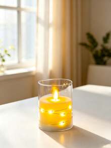 Best-Selling Glass Simulated Flame Electronic Candle Light With Built-In Copper Wire LED String, Flameless Candle, Bedroom Living Room Atmosphere Decorative Lamp, Holiday Tabletop Night Light, Suitable For Multiple Scene Arrangements - Flat-edge Ambient Light - View 4