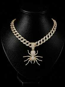European & American Hip-Hop Style Full Rhinestone 3D Spider Pendant Cuban Chain, Street Rap Personalized Rhinestone Necklace Accessory - Spider Pendant - View 17