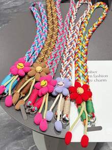 Cordón para teléfono con flor creativa, largo, cruzado, portátil, multifunción, con trenzado de alambre dorado, cuerda creativa para teléfono - Multicolor - Ver 8