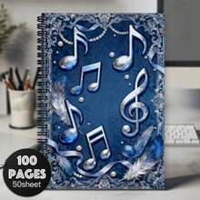 1pc Of Spiral Notebook Featuring An Elegant Music Design With Silver Notes, A Treble Clef, Pearl And Feather Details, - An Ideal Gift For Women, Men, Colleagues, And For Office Or School Use,Horizontal Line Notebook - 1 Pack (50 Sheets/100 Pages) - View 7