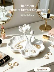 1PC Elegant Lotus Shaped Jewelry Display Tray - Creative Lotus Flower Jewelry Storage Dish, Jewelry Tray With Cute Lotus Leaf Decoration, Perfect For Rings, Earrings, Necklaces Storage, Cute Home Decor Ornament - Lotus - View 1