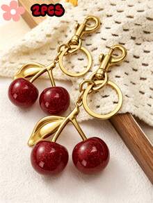 Unique Shiny Cherry Shaped Pendant Keychain, Cherry Decor Keychain With Buckle, Portable Bag Charm Accessory, Suitable For Cute Home Decor And Accessories, Warm Autumn Home Decor, Modern Office Decor, Holiday Christmas Home Decor, Elegant - Multicolor - View 13